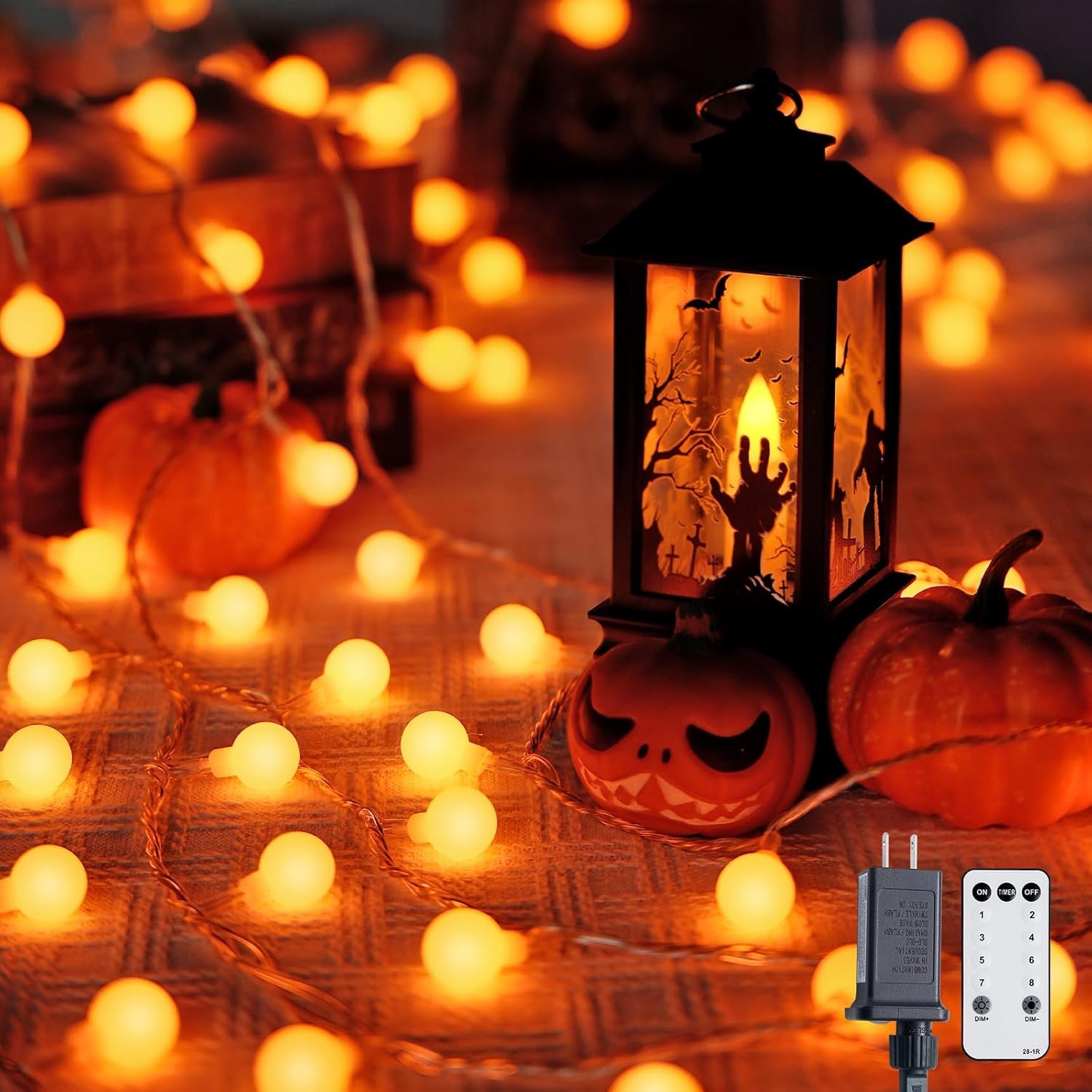 Halloween LED String Lights – Orange & Purple 100 LED Plug-In with 8 Modes for Spooky Party & Home Decor