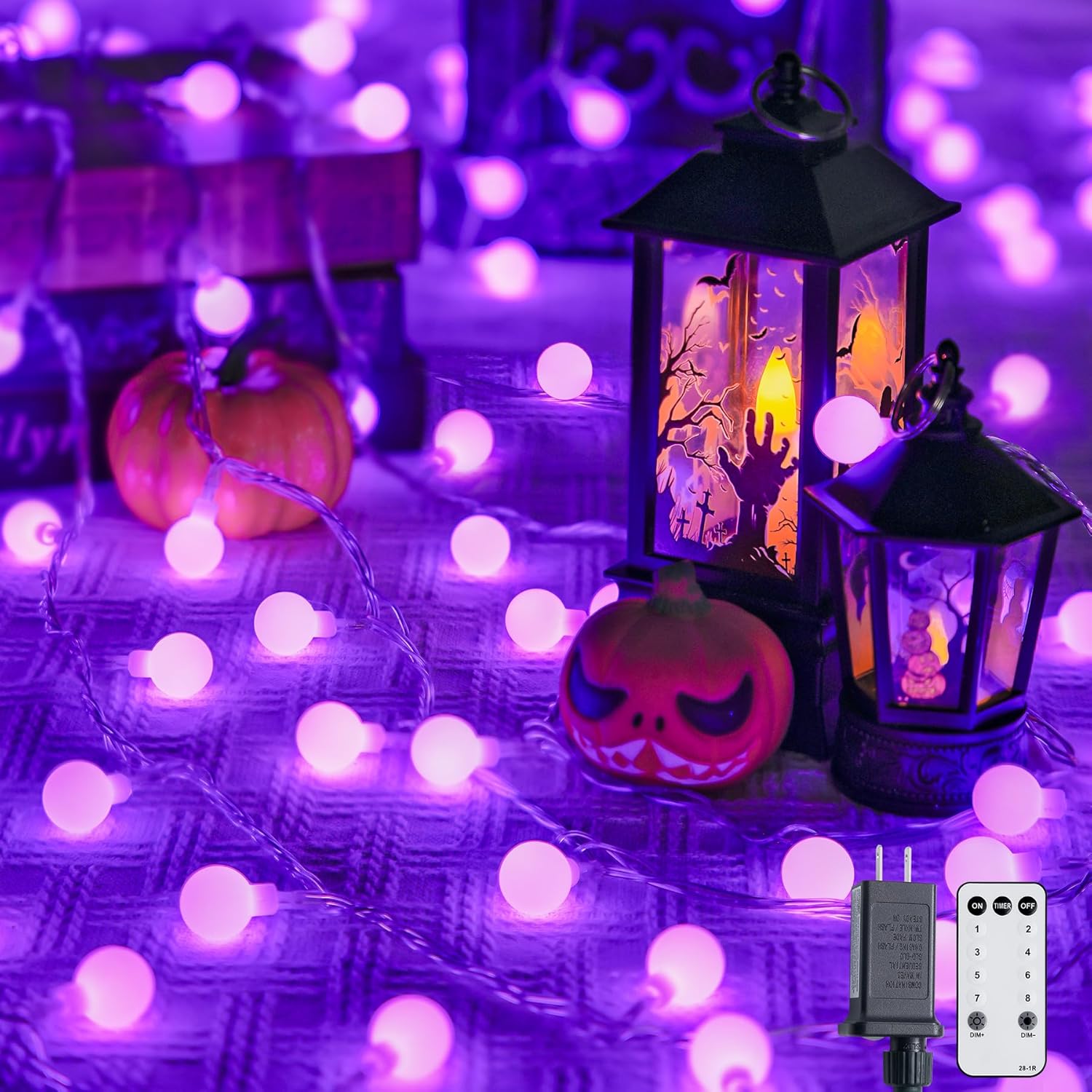 Halloween LED String Lights – Orange & Purple 100 LED Plug-In with 8 Modes for Spooky Party & Home Decor